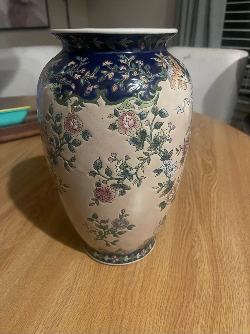 Vintage Asian Hand Painted Floral Ceramic Ginger Jar Vase